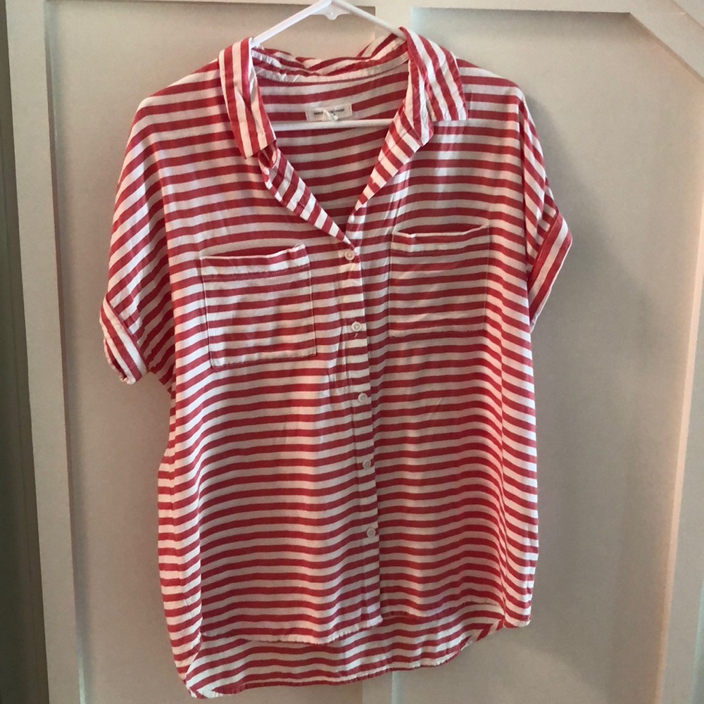 Adorable pink striped shorts sleeve button up